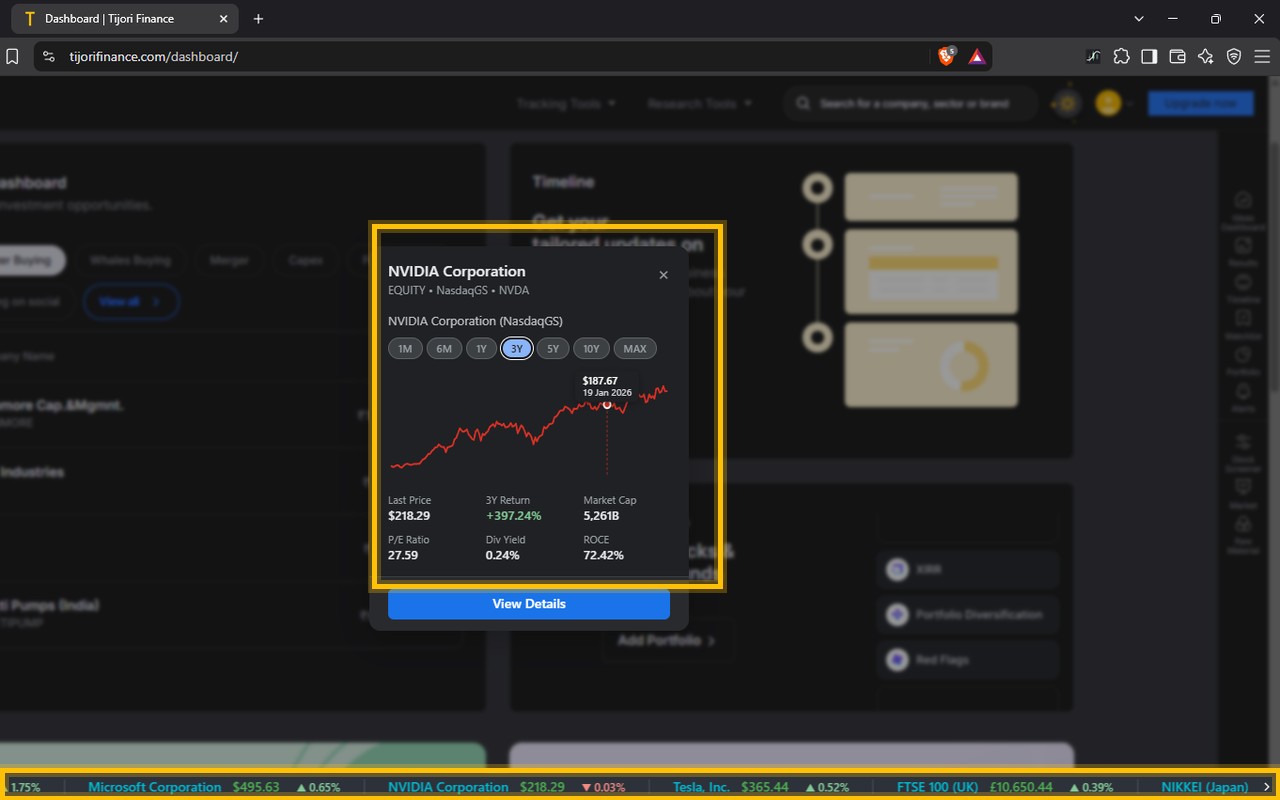 Stock detail popup with chart