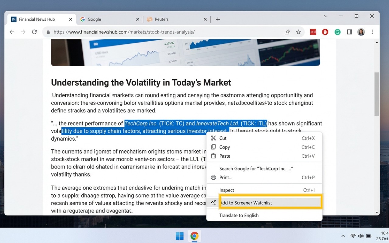 Add to Screener Watchlist context menu